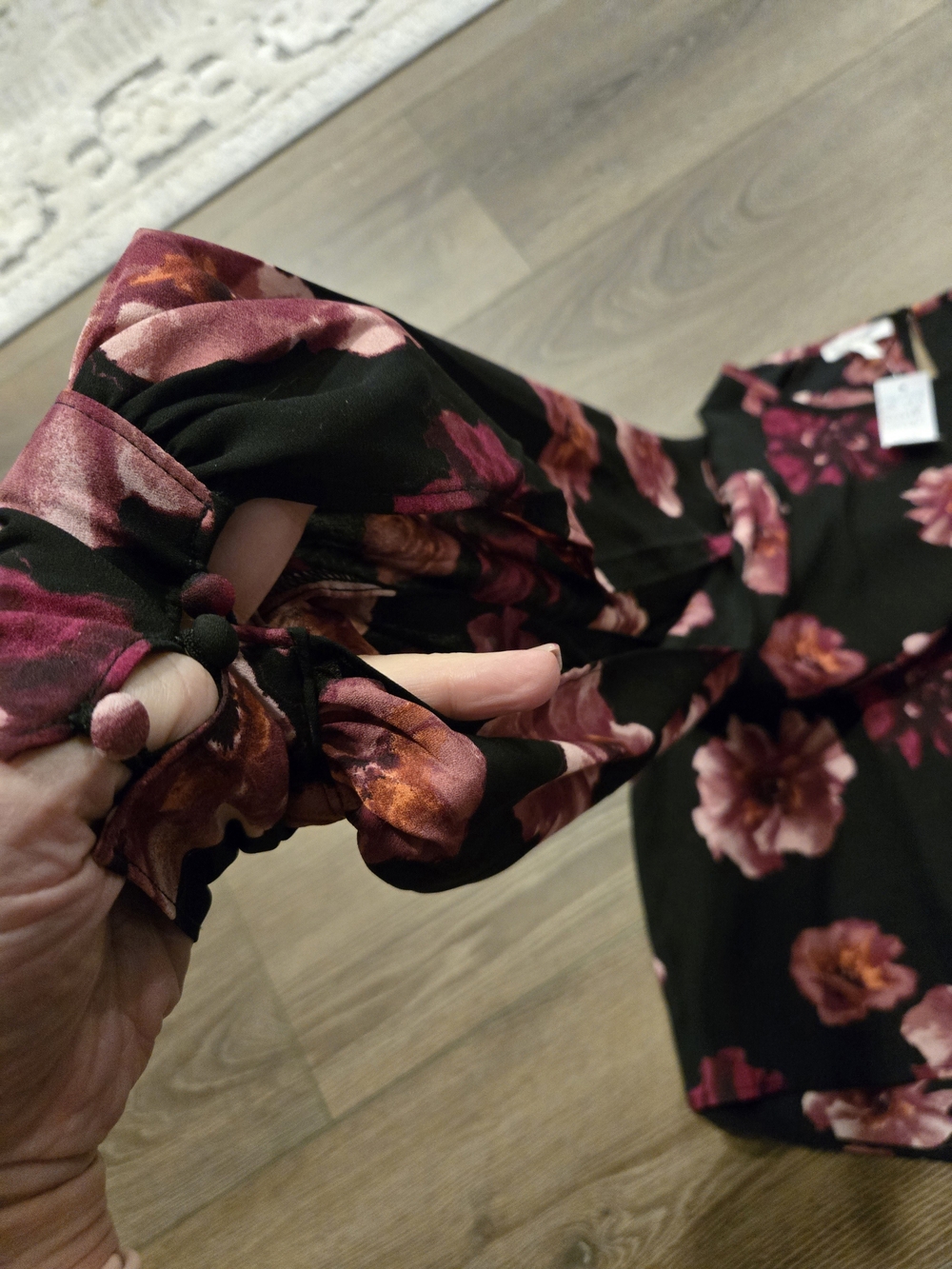 Maurices Black Blouse with Pink & Magenta Floral Print - Picture 2 of 5